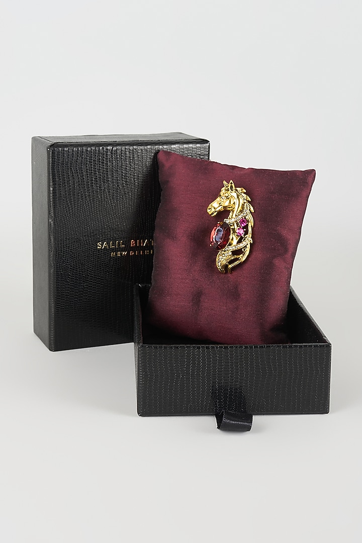 Gold Finish Crimson Cavalier Brooch by SALIL BHATIA at Pernia's Pop Up Shop