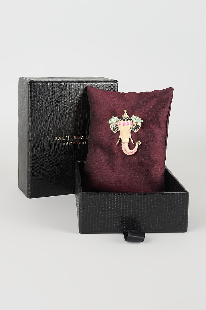 Gold Finish Ganesha Brooch by SALIL BHATIA at Pernia's Pop Up Shop