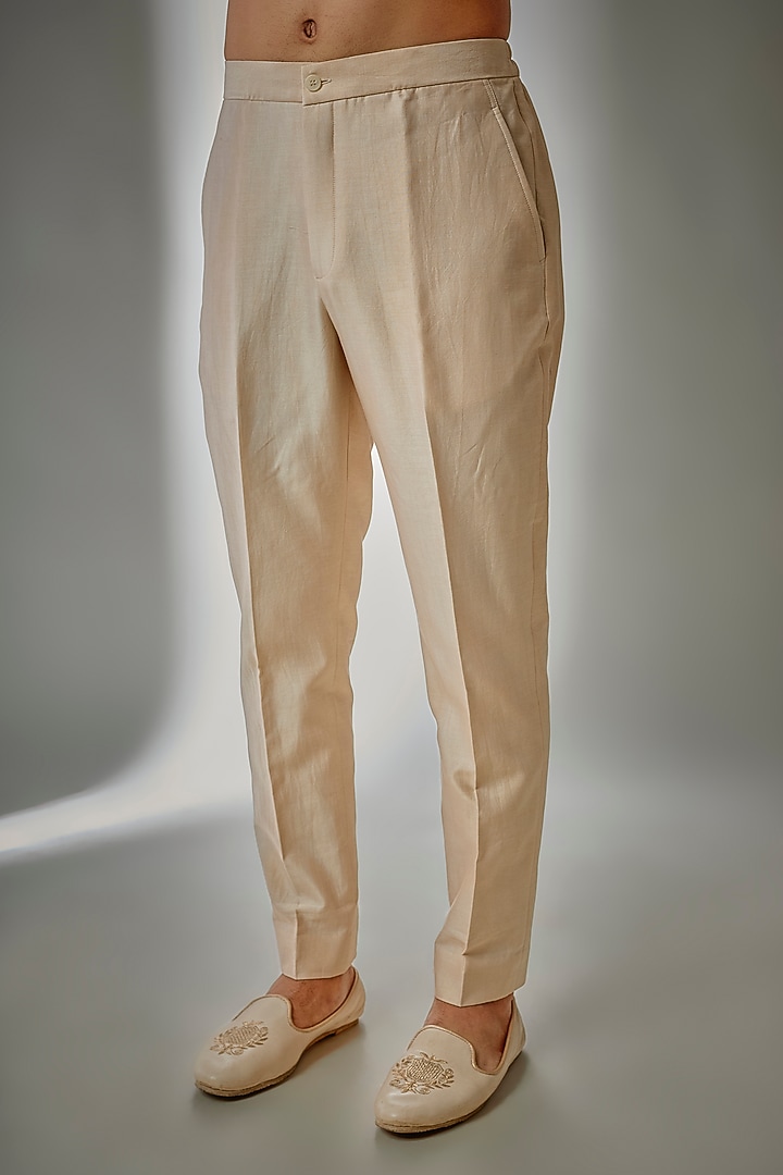 Ivory Beige Raw Silk Hand Embroidered Groom Sherwani Set by SALIL BHATIA at Pernia's Pop Up Shop