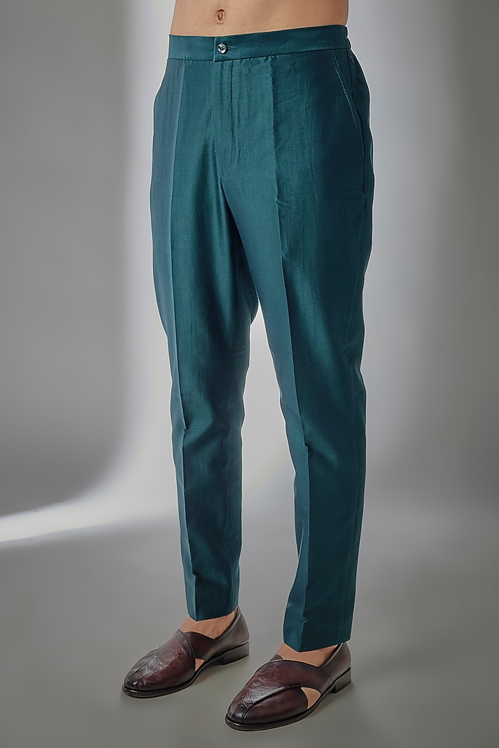 Teal Green Dola Silk Sequin Embellished Wedding Indowestern Set by SALIL BHATIA at Pernia's Pop Up Shop