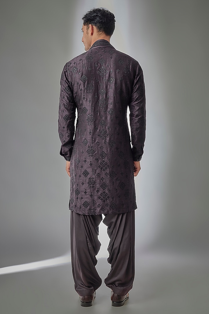 Purple Dola Silk Sequins Embellished Kurta Set by SALIL BHATIA at Pernia's Pop Up Shop