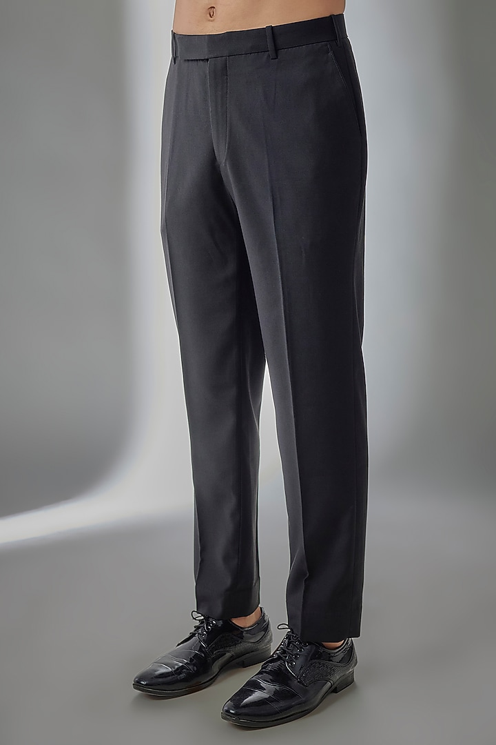 Navy Blue Suiting Terylene Rayon Trousers by SALIL BHATIA at Pernia's Pop Up Shop