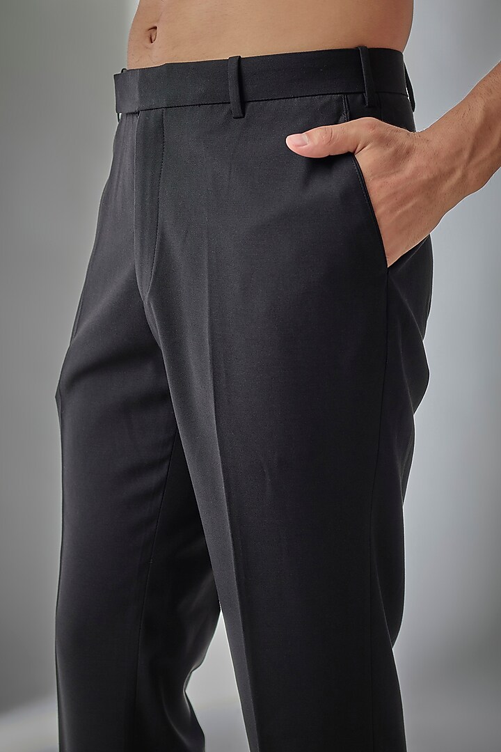 Navy Blue Suiting Terylene Rayon Trousers by SALIL BHATIA at Pernia's Pop Up Shop