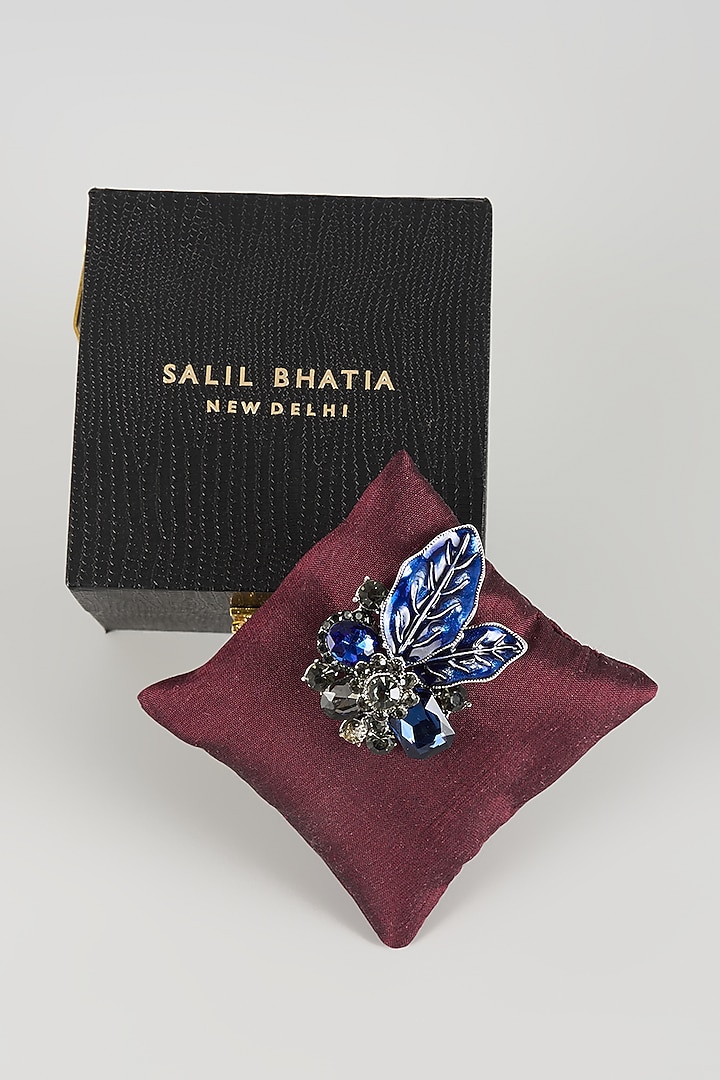 Silver Finish Royal Blue Bouquet Brooch by SALIL BHATIA at Pernia's Pop Up Shop