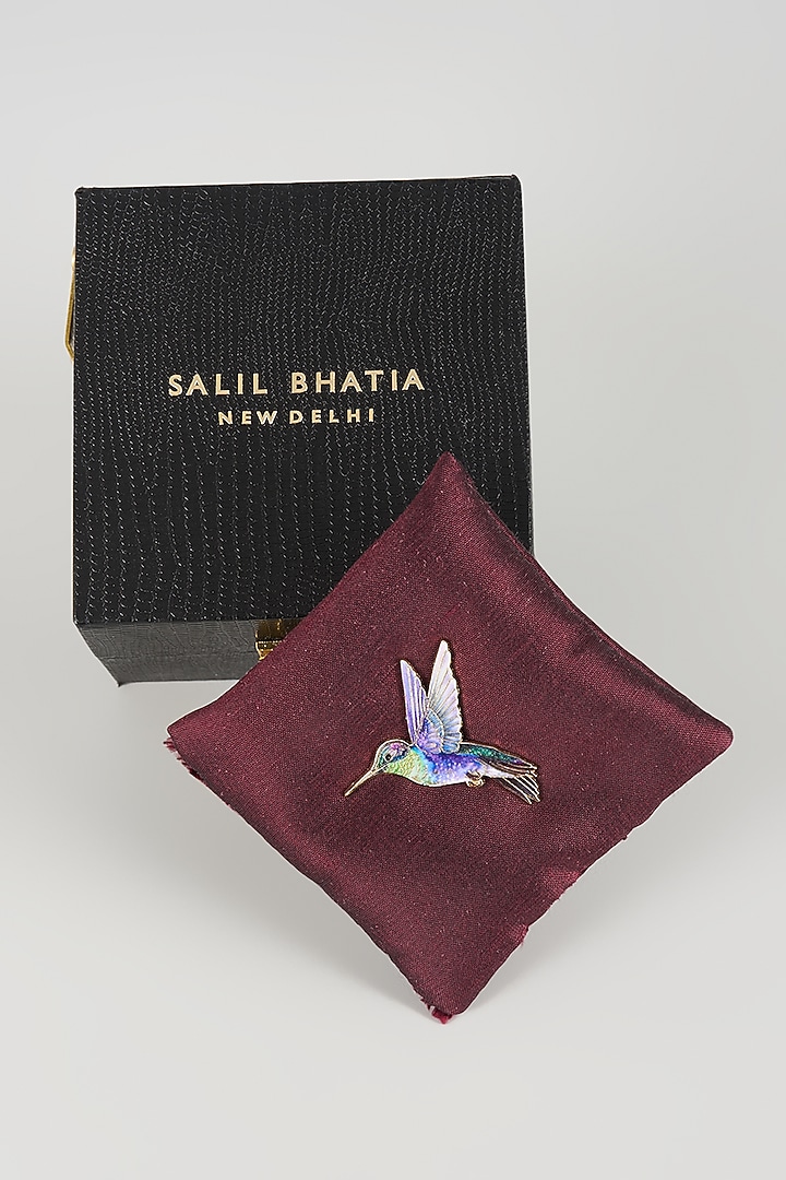 Gold Finish Hummingbird Brooch Pin by SALIL BHATIA at Pernia's Pop Up Shop