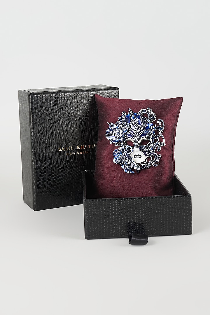 Silver Finish Royal Blue Masquerade Brooch by SALIL BHATIA at Pernia's Pop Up Shop