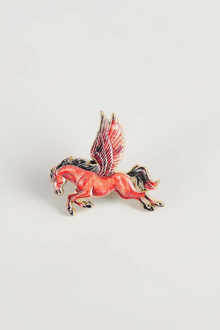 Gold Finish Crimson Pegasus Brooch by SALIL BHATIA at Pernia's Pop Up Shop
