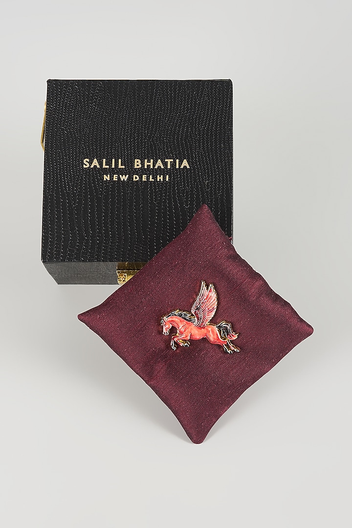 Gold Finish Crimson Pegasus Brooch by SALIL BHATIA at Pernia's Pop Up Shop