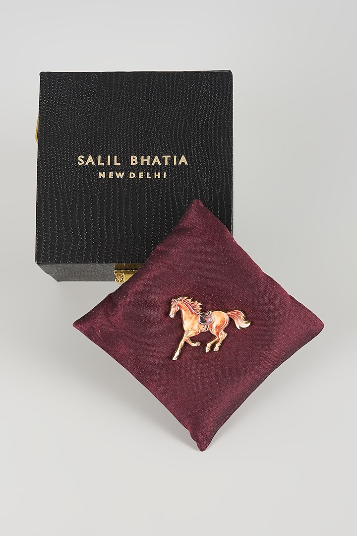 Gold Finish Amber Race Horse Brooch by SALIL BHATIA at Pernia's Pop Up Shop