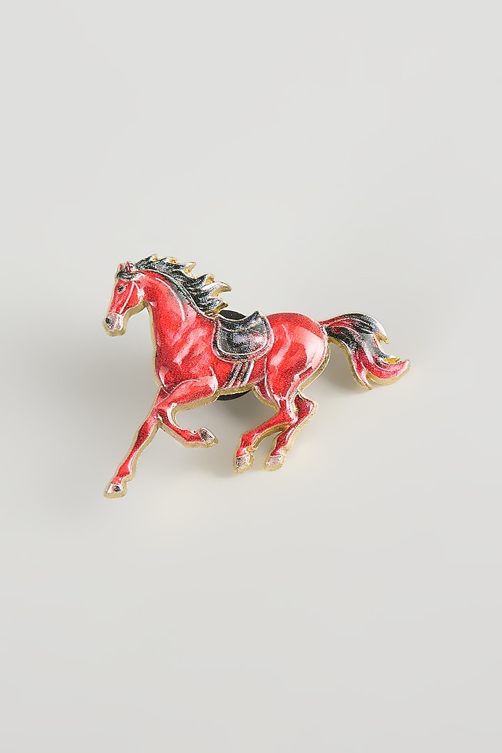 Gold Finish Crimson Race Horse Brooch by SALIL BHATIA at Pernia's Pop Up Shop