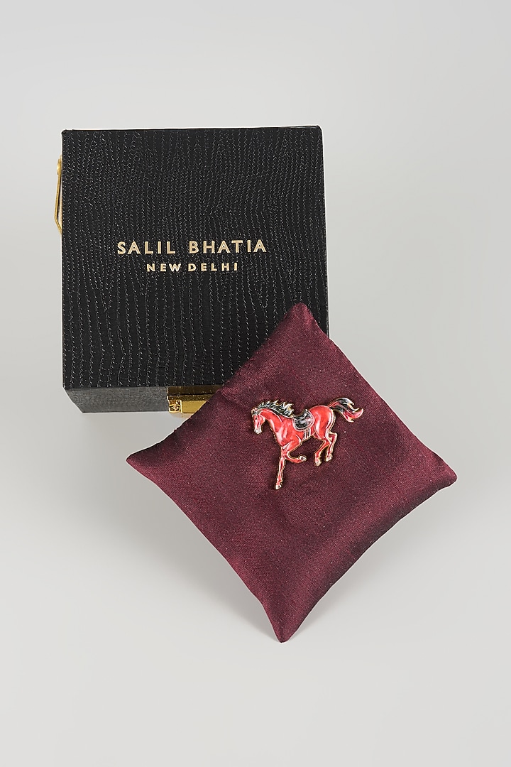 Gold Finish Crimson Race Horse Brooch by SALIL BHATIA at Pernia's Pop Up Shop