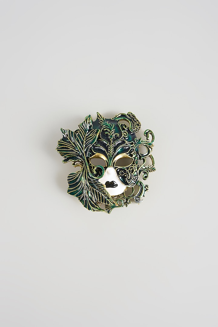 Gold Finish Green Masquerade Horse Brooch by SALIL BHATIA at Pernia's Pop Up Shop