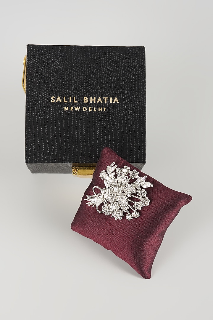 Silver Finish Bouquet Embellished Brooch by SALIL BHATIA at Pernia's Pop Up Shop