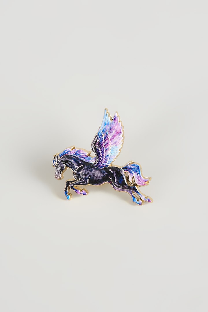 Gold Finish Purple Pegasus Brooch by SALIL BHATIA at Pernia's Pop Up Shop