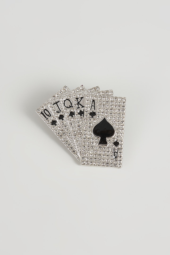 Silver Finish Playing Cards Embellished Brooch by SALIL BHATIA at Pernia's Pop Up Shop