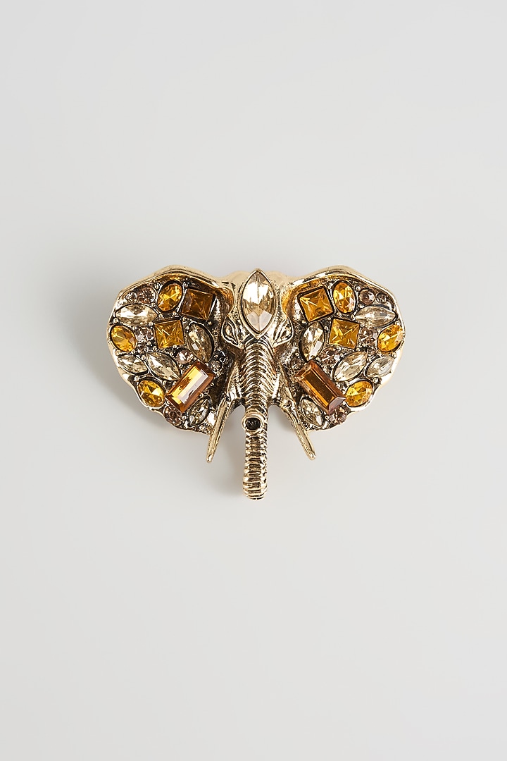 Gold Finish Elephant Embellished Brooch by SALIL BHATIA at Pernia's Pop Up Shop