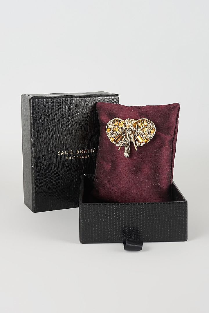 Gold Finish Elephant Embellished Brooch by SALIL BHATIA at Pernia's Pop Up Shop