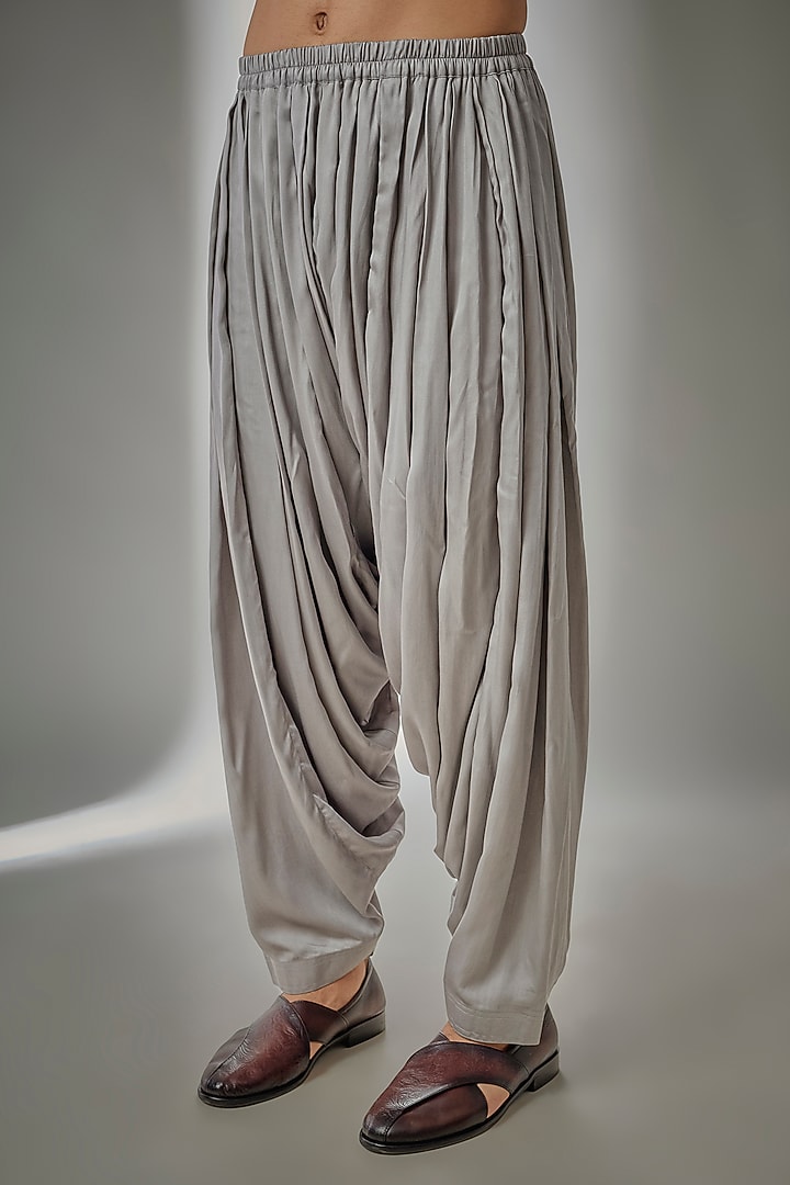 Storm Grey Dola Silk Sequin Embellished Kurta Set by SALIL BHATIA at Pernia's Pop Up Shop