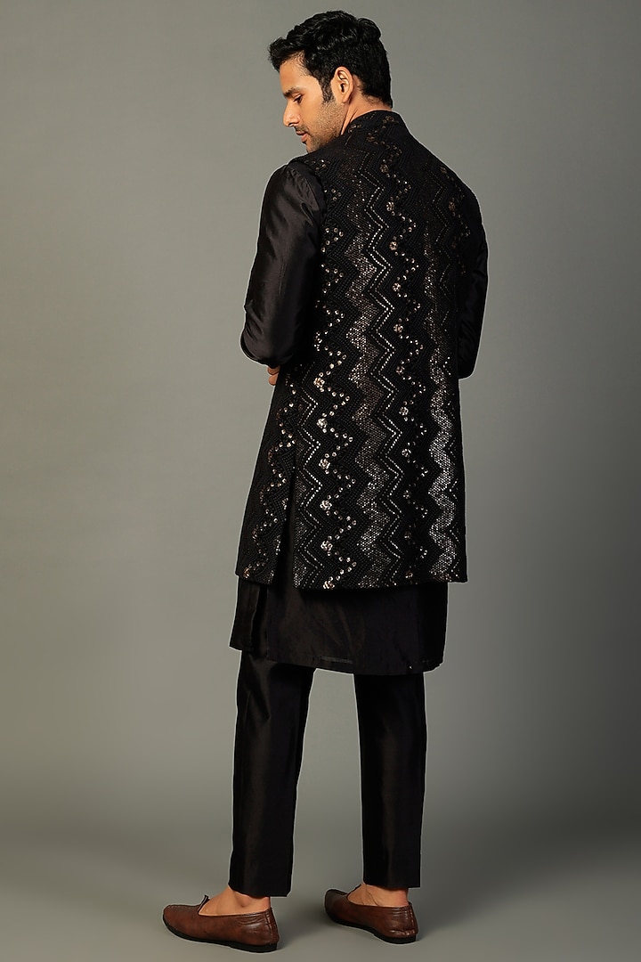 Black Georgette Embellished Wedding Indowestern Set by SALIL BHATIA at Pernia's Pop Up Shop