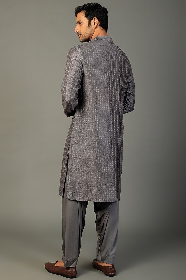 Charcoal Grey Silk Kurta Set by SALIL BHATIA at Pernia's Pop Up Shop
