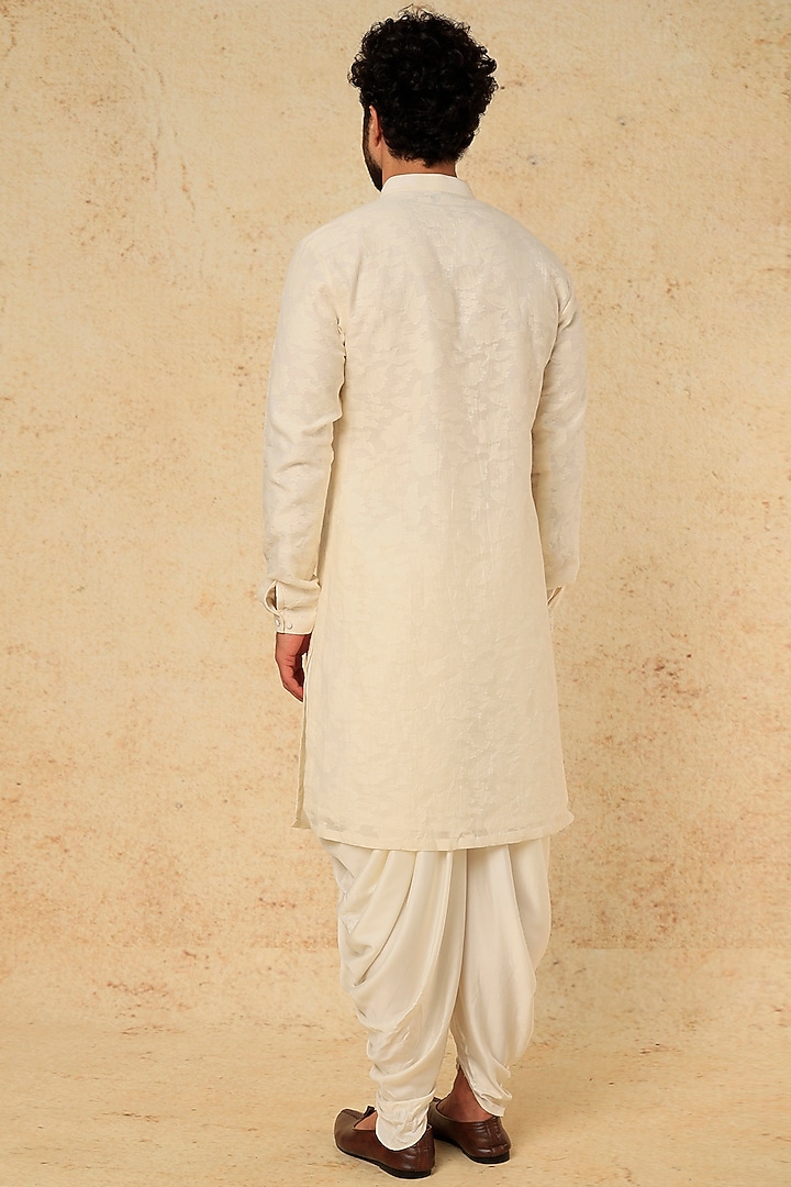 Off-White Silk Chanderi Kurta Set by SALIL BHATIA at Pernia's Pop Up Shop