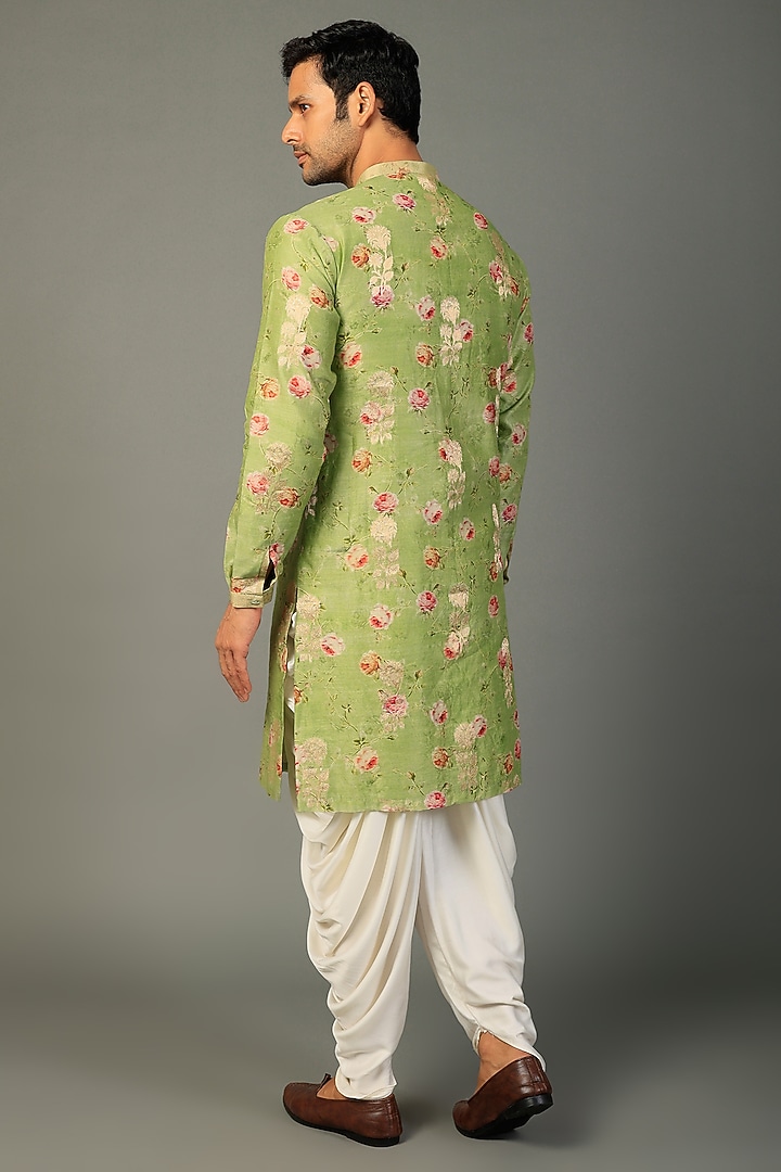 Green Floral Printed Kurta Set by SALIL BHATIA at Pernia's Pop Up Shop