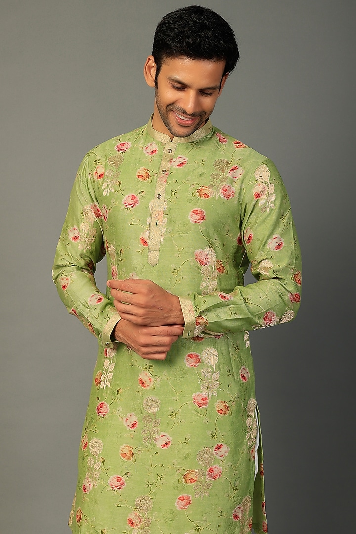 Green Floral Printed Kurta Set by SALIL BHATIA at Pernia's Pop Up Shop