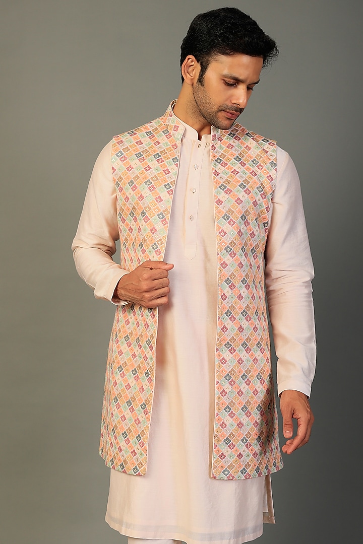 Multi-Colored Georgette Embroidered Wedding Indowestern Set by SALIL BHATIA at Pernia's Pop Up Shop