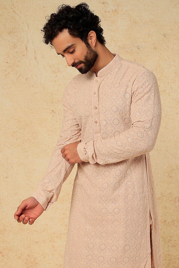 Rose Pink Georgette Embellished Kurta Set by SALIL BHATIA at Pernia's Pop Up Shop