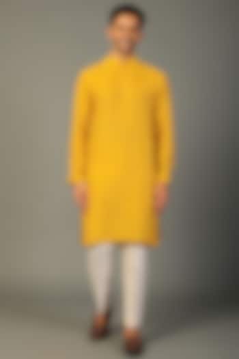 Yellow Dola Silk Kurta Set by SALIL BHATIA at Pernia's Pop Up Shop