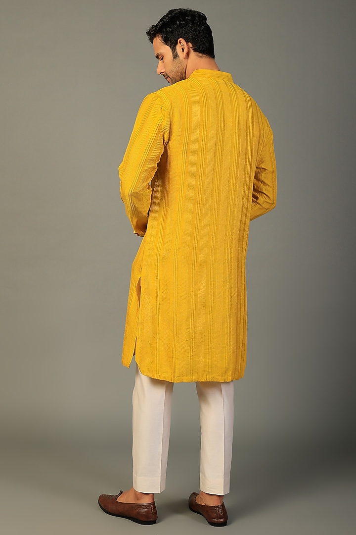 Yellow Dola Silk Kurta Set by SALIL BHATIA at Pernia's Pop Up Shop
