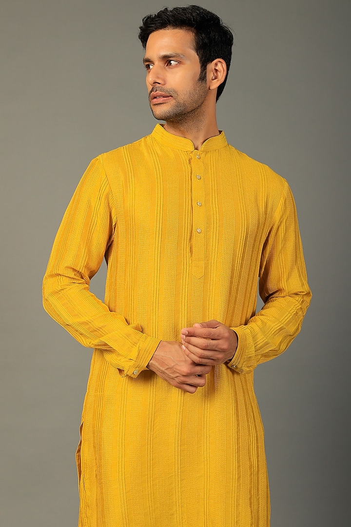Yellow Dola Silk Kurta Set by SALIL BHATIA at Pernia's Pop Up Shop