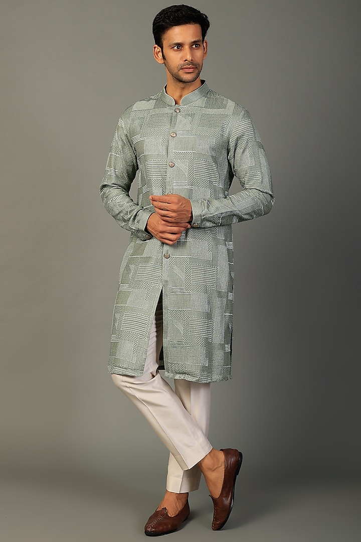 Green Georgette Kurta Set by SALIL BHATIA