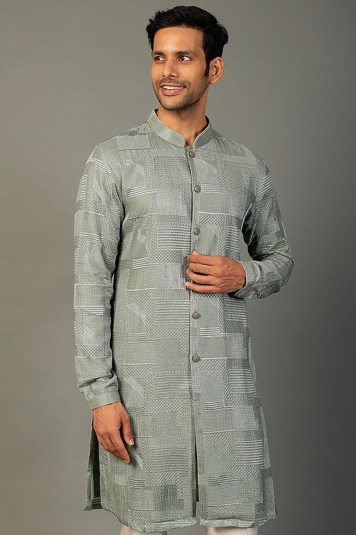Green Georgette Kurta Set by SALIL BHATIA at Pernia's Pop Up Shop