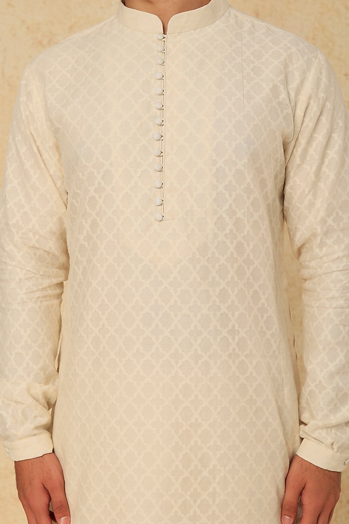 Off-White Silk Chanderi & Modal Satin Kurta Set by SALIL BHATIA at Pernia's Pop Up Shop