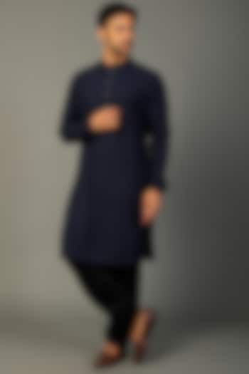 Navy Blue Georgette Kurta Set by SALIL BHATIA