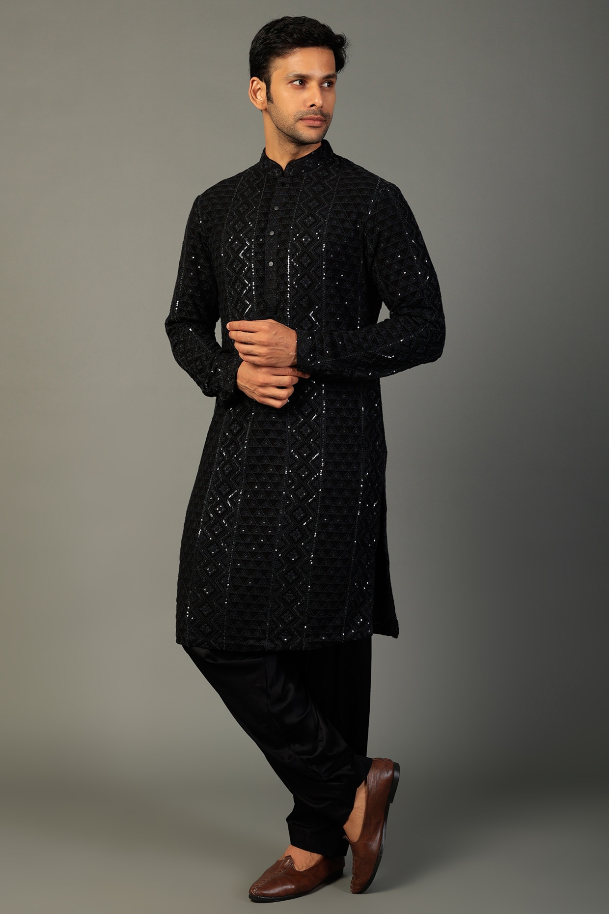 Buy Black Pathani Suit for men Online from Indian Designers 2024