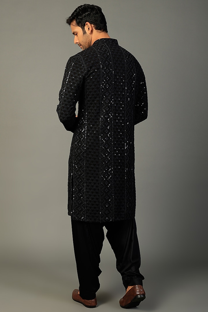 Black Georgette Kurta Set by SALIL BHATIA at Pernia's Pop Up Shop