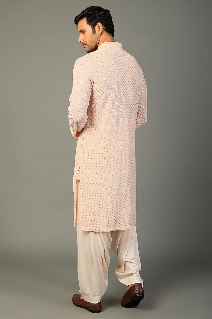 Peach Pink Georgette Kurta Set by SALIL BHATIA at Pernia's Pop Up Shop