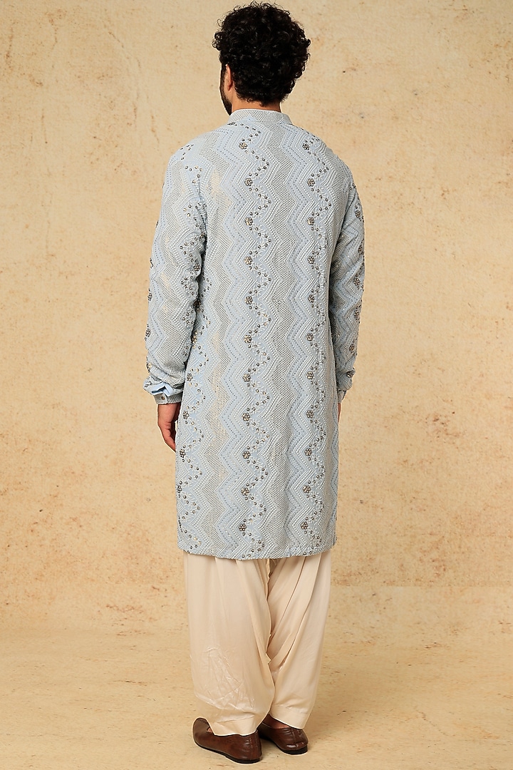 Ice Blue Georgette Sequins Embellished Kurta Set by SALIL BHATIA at Pernia's Pop Up Shop