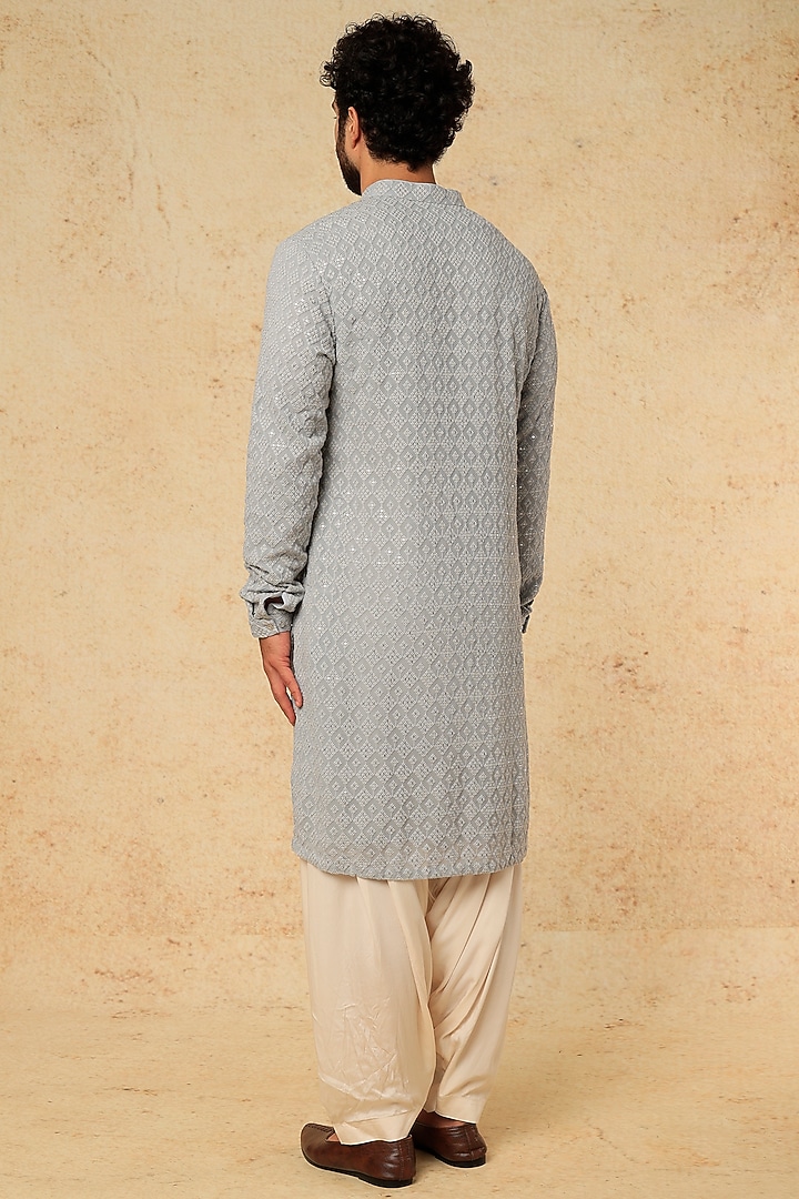 Grey Georgette Motifs Embellished Kurta Set by SALIL BHATIA at Pernia's Pop Up Shop