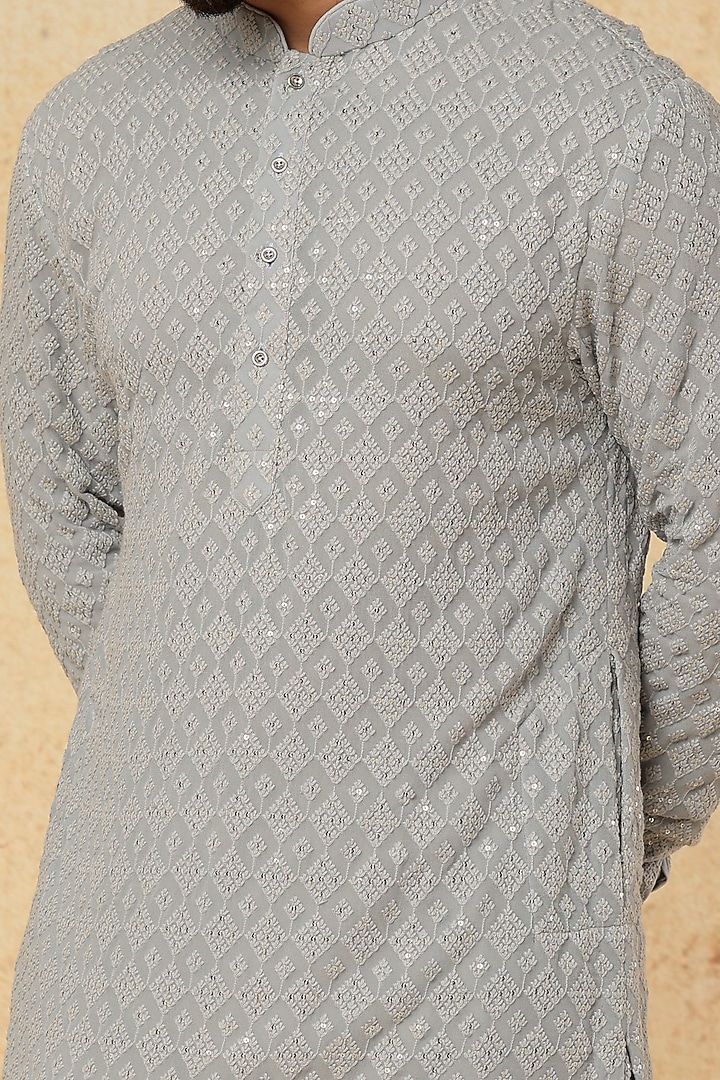 Grey Georgette Motifs Embellished Kurta Set by SALIL BHATIA at Pernia's Pop Up Shop