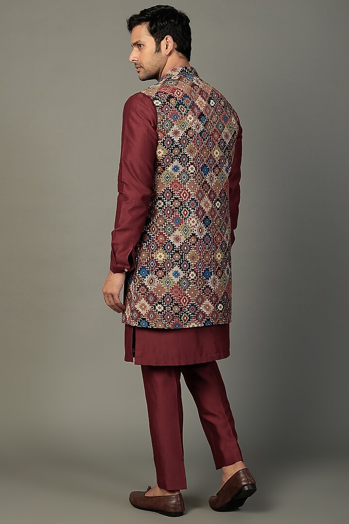 Multi-Colored Chinon Printed Wedding Indowestern Set by SALIL BHATIA at Pernia's Pop Up Shop