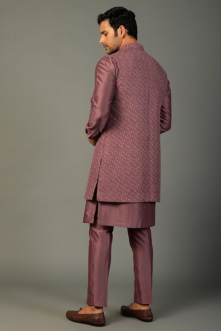 Mauve Dola Silk Wedding Indowestern Set by SALIL BHATIA at Pernia's Pop Up Shop