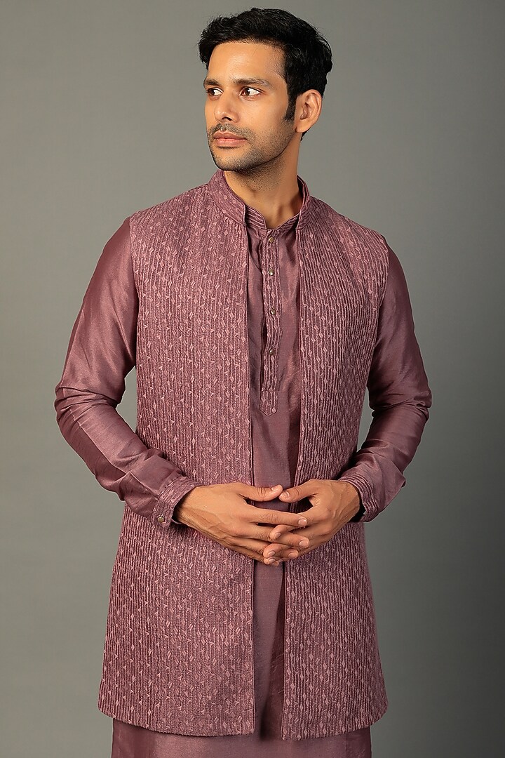 Mauve Dola Silk Wedding Indowestern Set by SALIL BHATIA at Pernia's Pop Up Shop