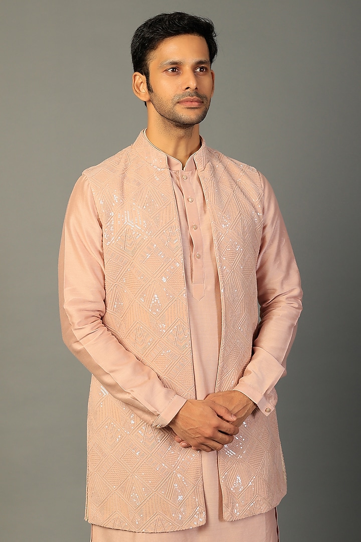 Dusty Pink Georgette Embellished Indo-Western Set by SALIL BHATIA at Pernia's Pop Up Shop