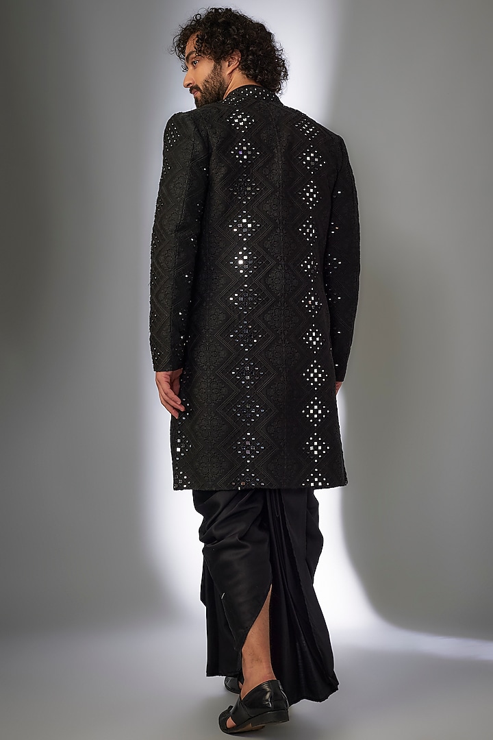 Black Dola Silk Mirror Embroidered Indo-Western Set by SALIL BHATIA at Pernia's Pop Up Shop