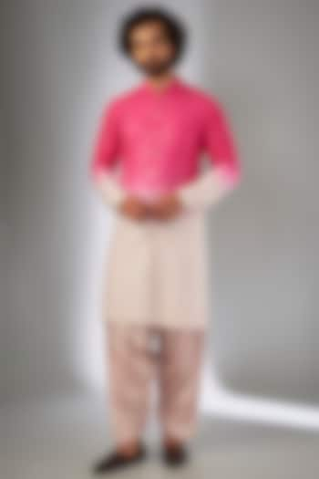 Pink Ombre Dola Silk Thread Embroidered Kurta Set by SALIL BHATIA at Pernia's Pop Up Shop