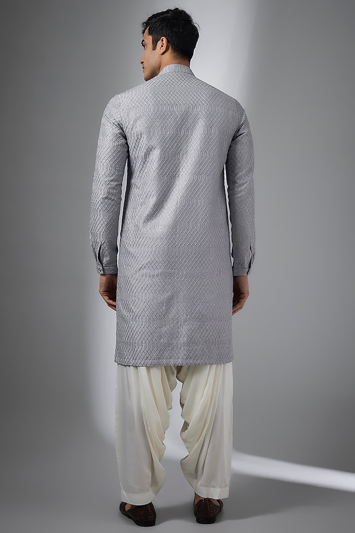 Iceberg Blue Dola Silk Sequins Embellished Kurta Set by SALIL BHATIA at Pernia's Pop Up Shop