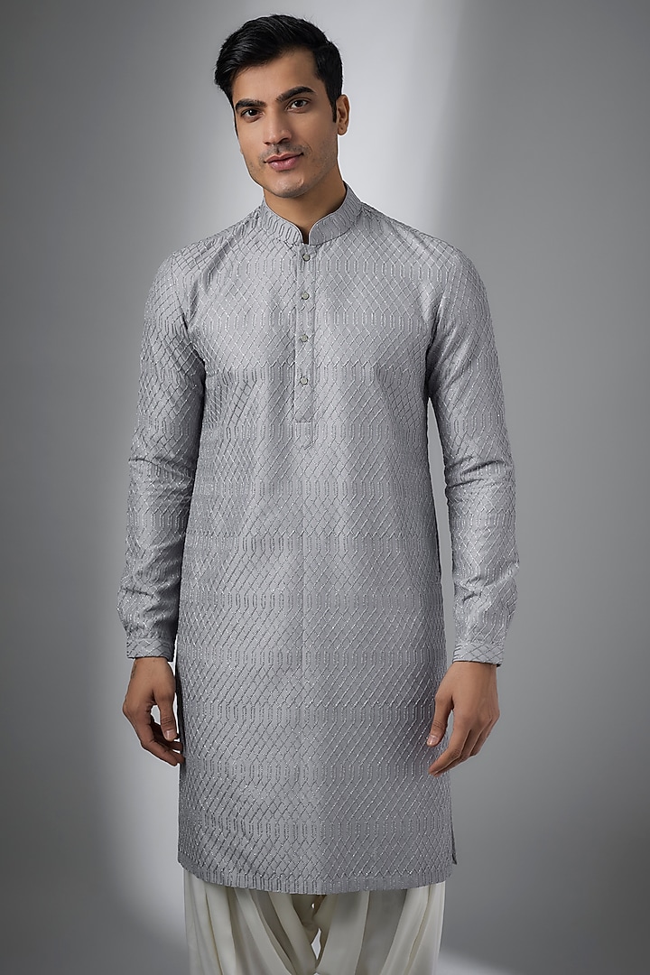 Iceberg Blue Dola Silk Sequins Embellished Kurta Set by SALIL BHATIA at Pernia's Pop Up Shop